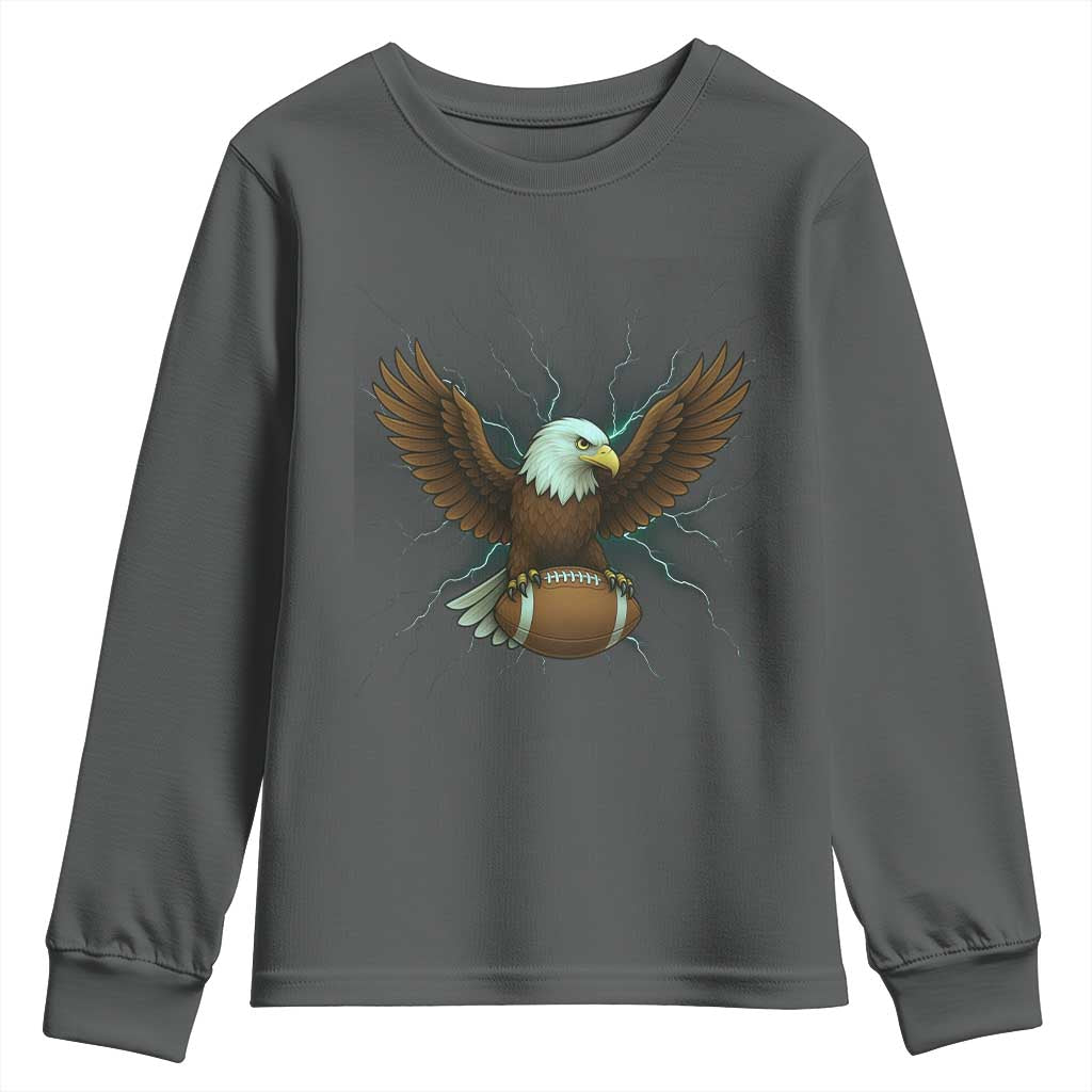 Lightning Eagle Holding Youth Sweatshirt Football Player Gift TS12 Dark Heather Print Your Wear