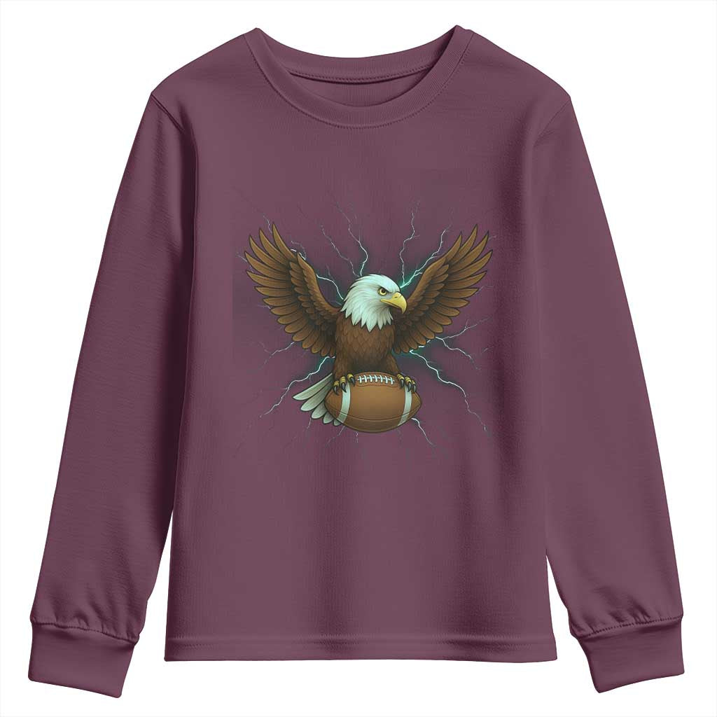 Lightning Eagle Holding Youth Sweatshirt Football Player Gift TS12 Maroon Print Your Wear