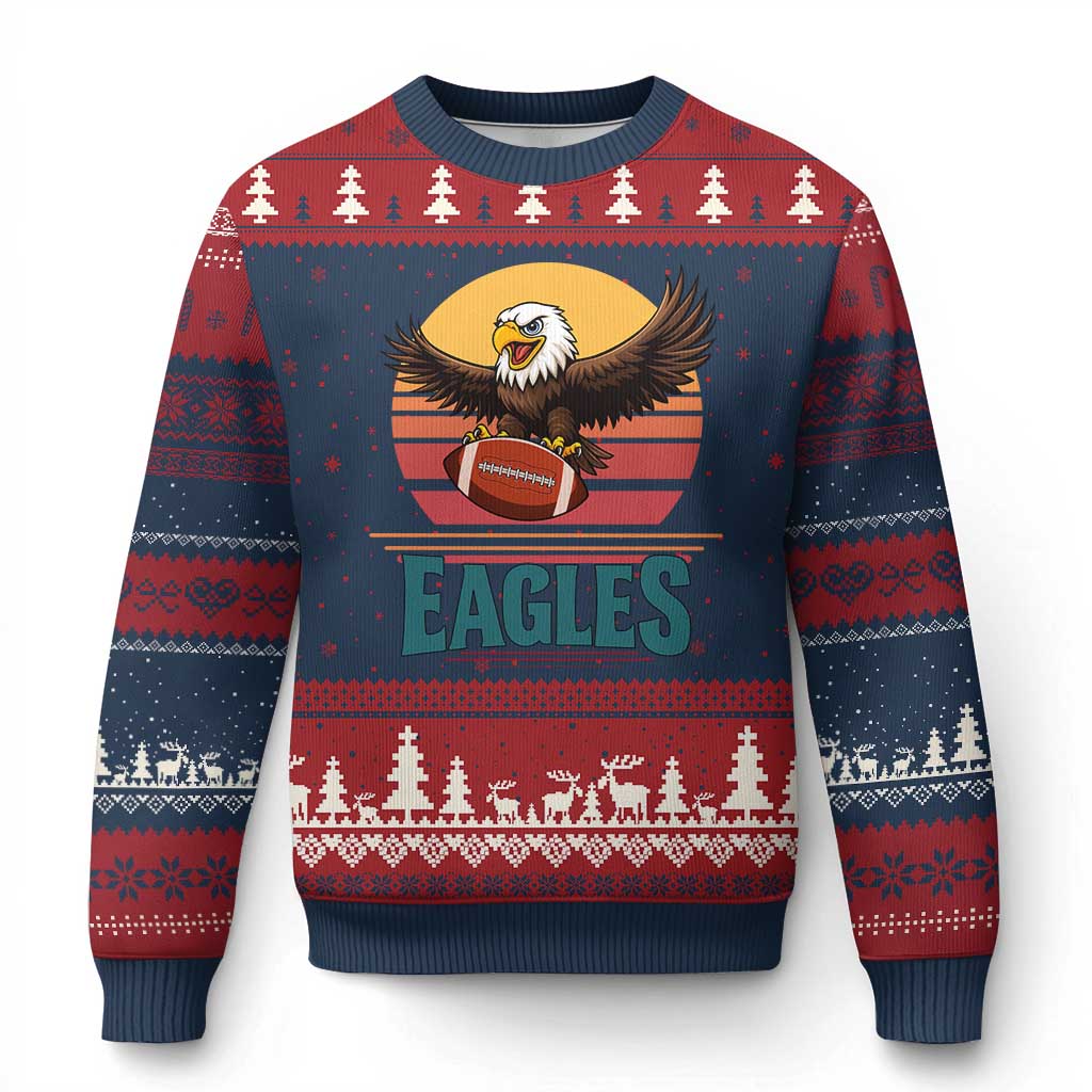 Funny Eagle Football Fan Ugly Christmas Sweater Retro Vintage Style TS12 Navy Red Print Your Wear