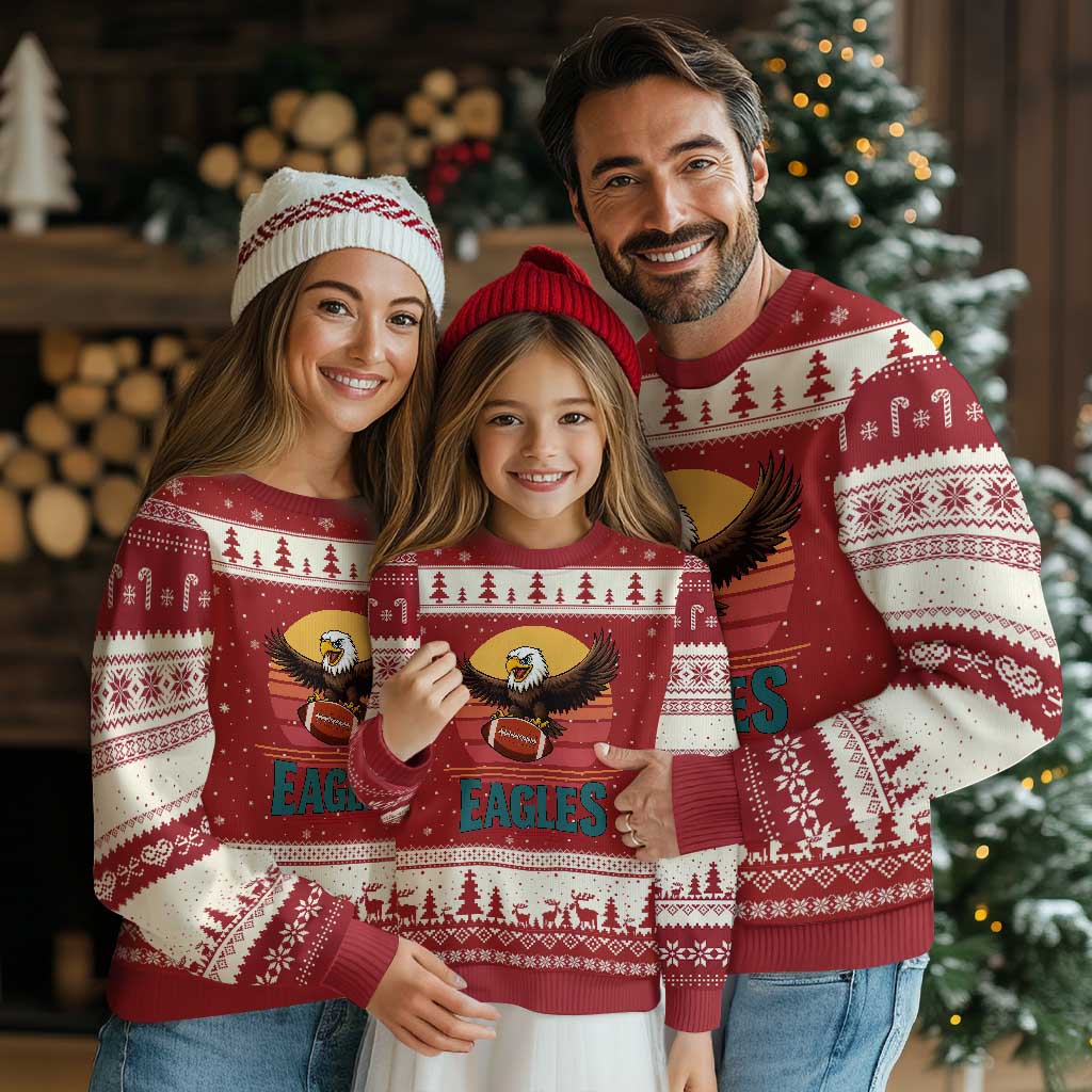 Funny Eagle Football Fan Ugly Christmas Sweater Retro Vintage Style TS12 Red Beige Print Your Wear