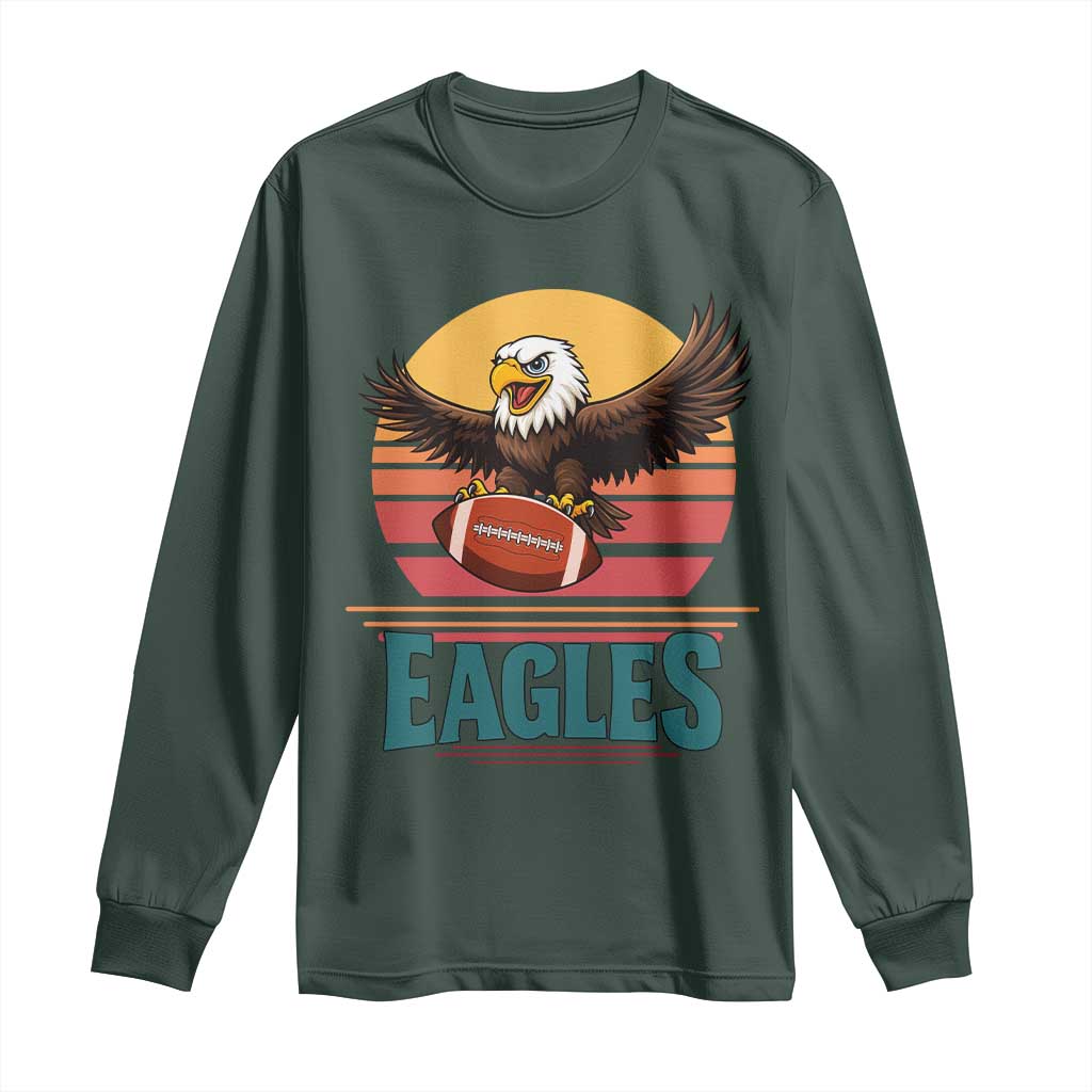 Funny Eagle Football Fan Long Sleeve Shirt Retro Vintage Style TS12 Dark Forest Green Print Your Wear