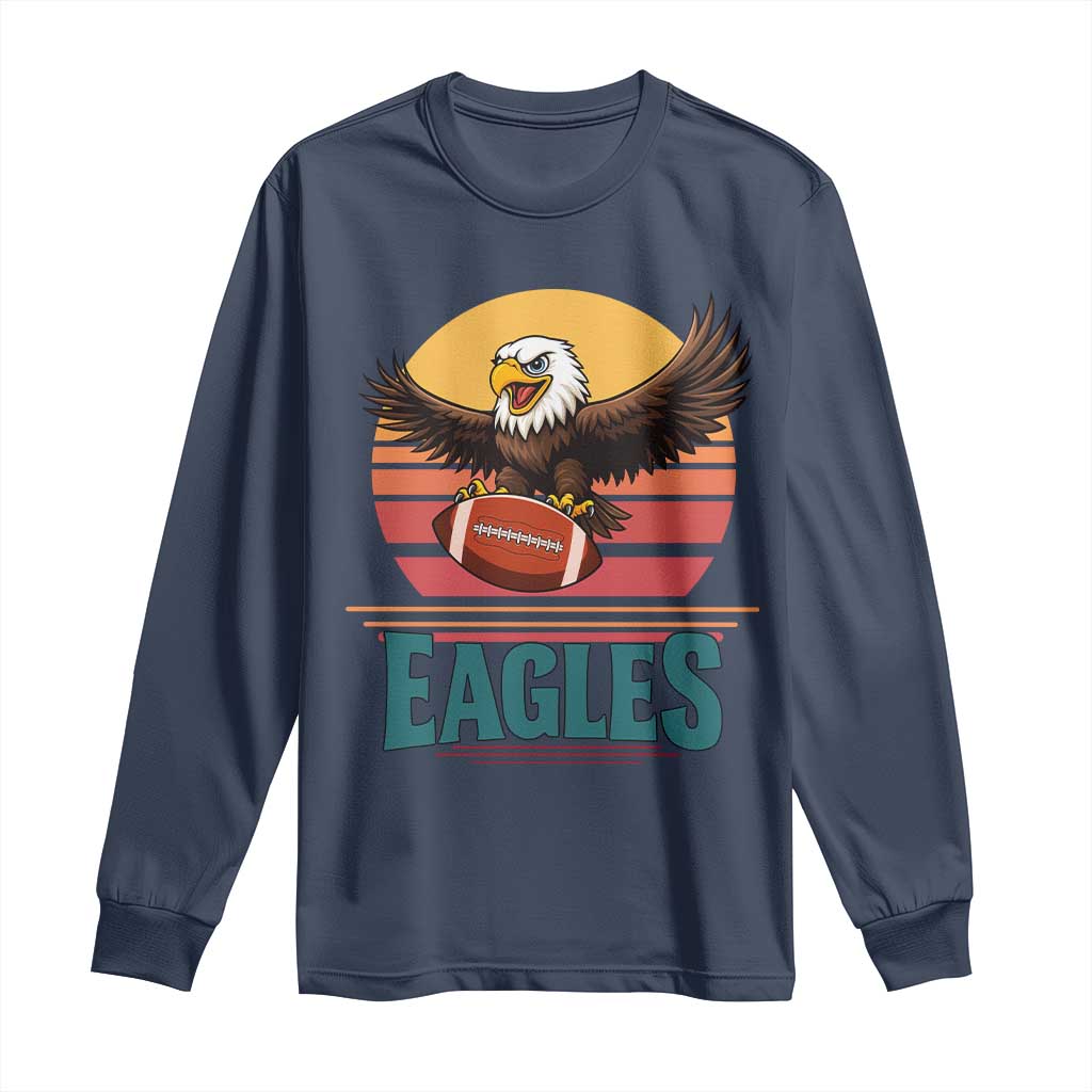 Funny Eagle Football Fan Long Sleeve Shirt Retro Vintage Style TS12 Navy Print Your Wear
