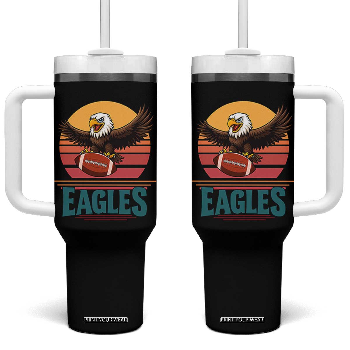 Funny Eagle Football Fan Tumbler With Handle Retro Vintage Style TS12 One Size: 40 oz Black Print Your Wear