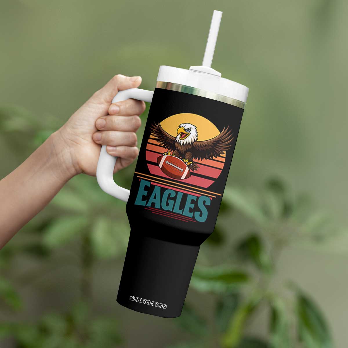 Funny Eagle Football Fan Tumbler With Handle Retro Vintage Style TS12 Print Your Wear