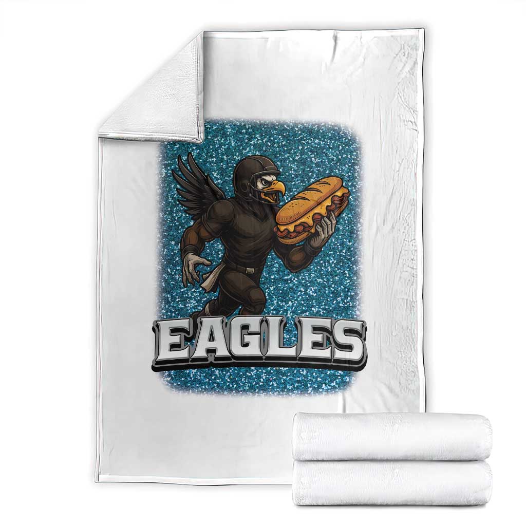 Funny Eagle With Cheesesteak Throw Blanket Football Glitter Print TS12 White Print Your Wear