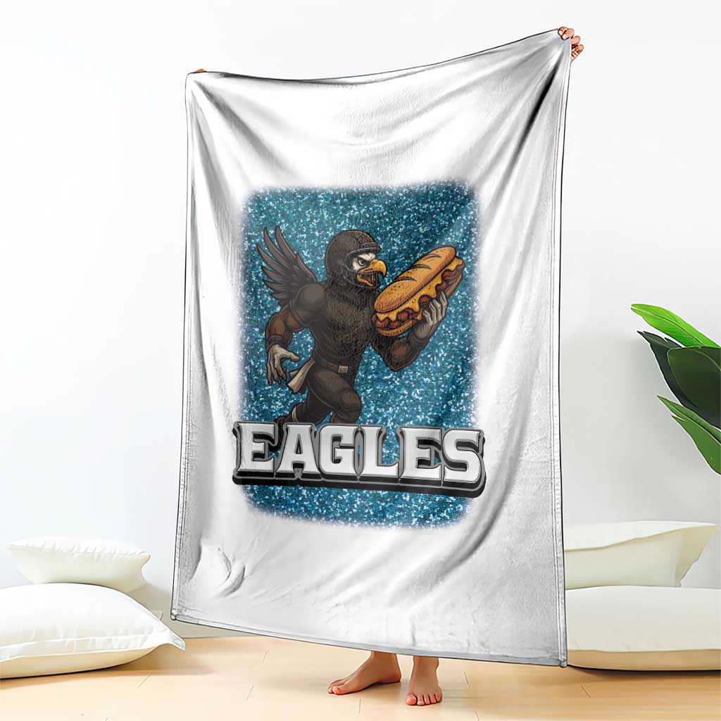 Funny Eagle With Cheesesteak Throw Blanket Football Glitter Print TS12 Print Your Wear