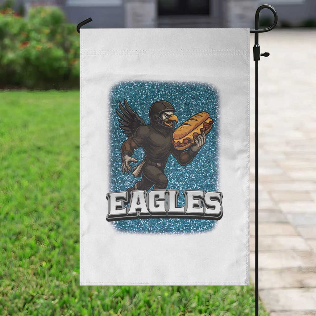 Funny Eagle With Cheesesteak Garden Flag Football Glitter Print TS12 Print Your Wear