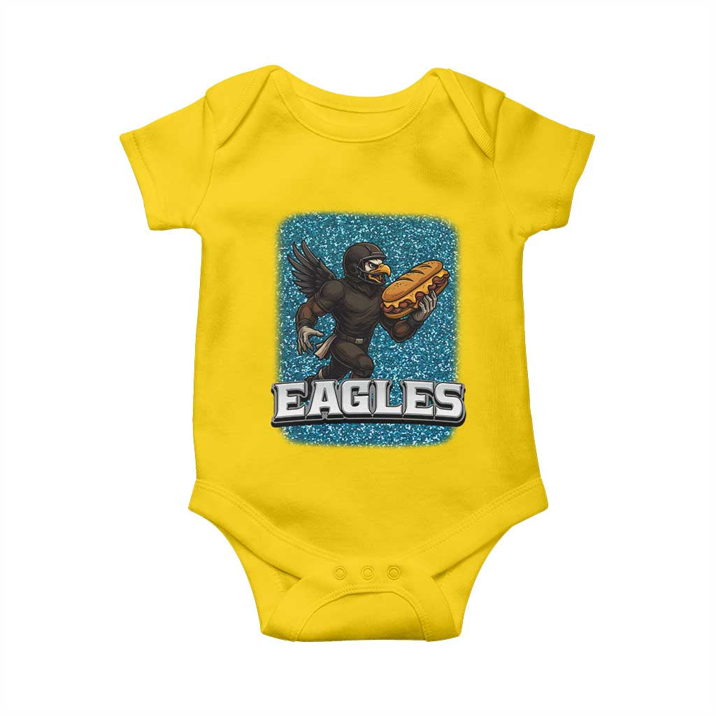 Funny Eagle With Cheesesteak Baby Onesie Football Glitter Print TS12 Daisy Print Your Wear