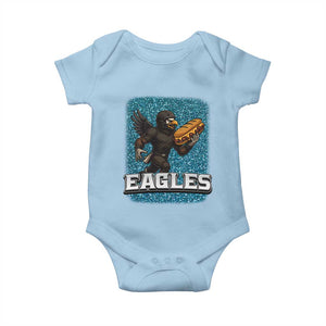 Funny Eagle With Cheesesteak Baby Onesie Football Glitter Print TS12 Light Blue Print Your Wear