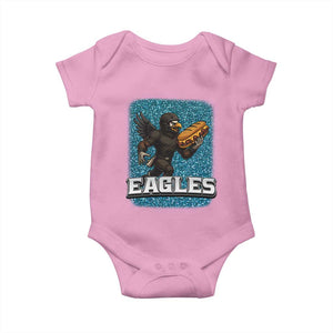 Funny Eagle With Cheesesteak Baby Onesie Football Glitter Print TS12 Light Pink Print Your Wear