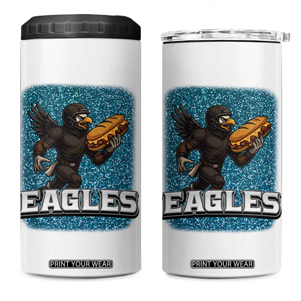 Funny Eagle With Cheesesteak 4 in 1 Can Cooler Tumbler Football Glitter Print TS12 One Size: 16 oz White Print Your Wear