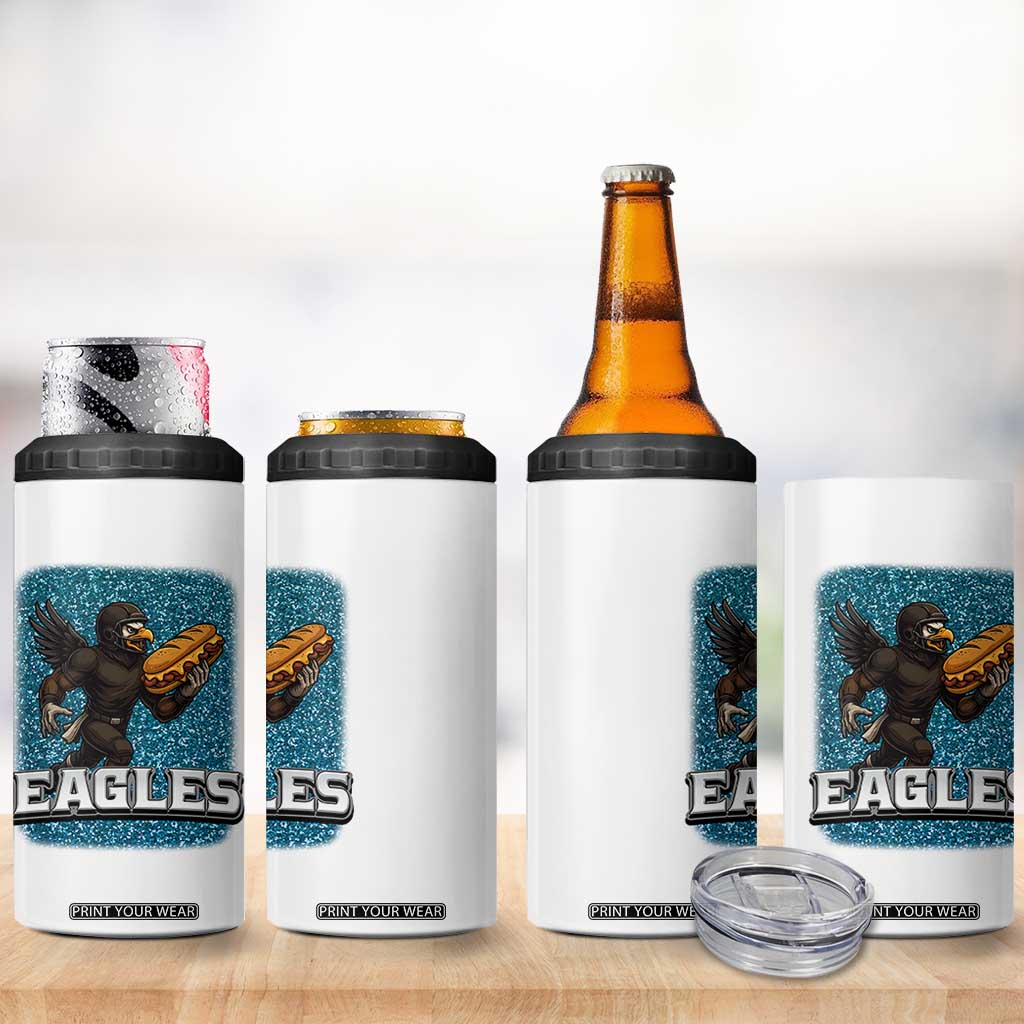 Funny Eagle With Cheesesteak 4 in 1 Can Cooler Tumbler Football Glitter Print TS12 Print Your Wear