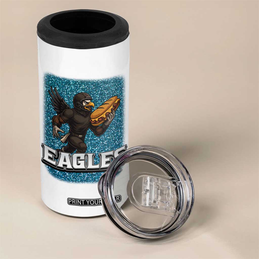 Funny Eagle With Cheesesteak 4 in 1 Can Cooler Tumbler Football Glitter Print TS12 Print Your Wear