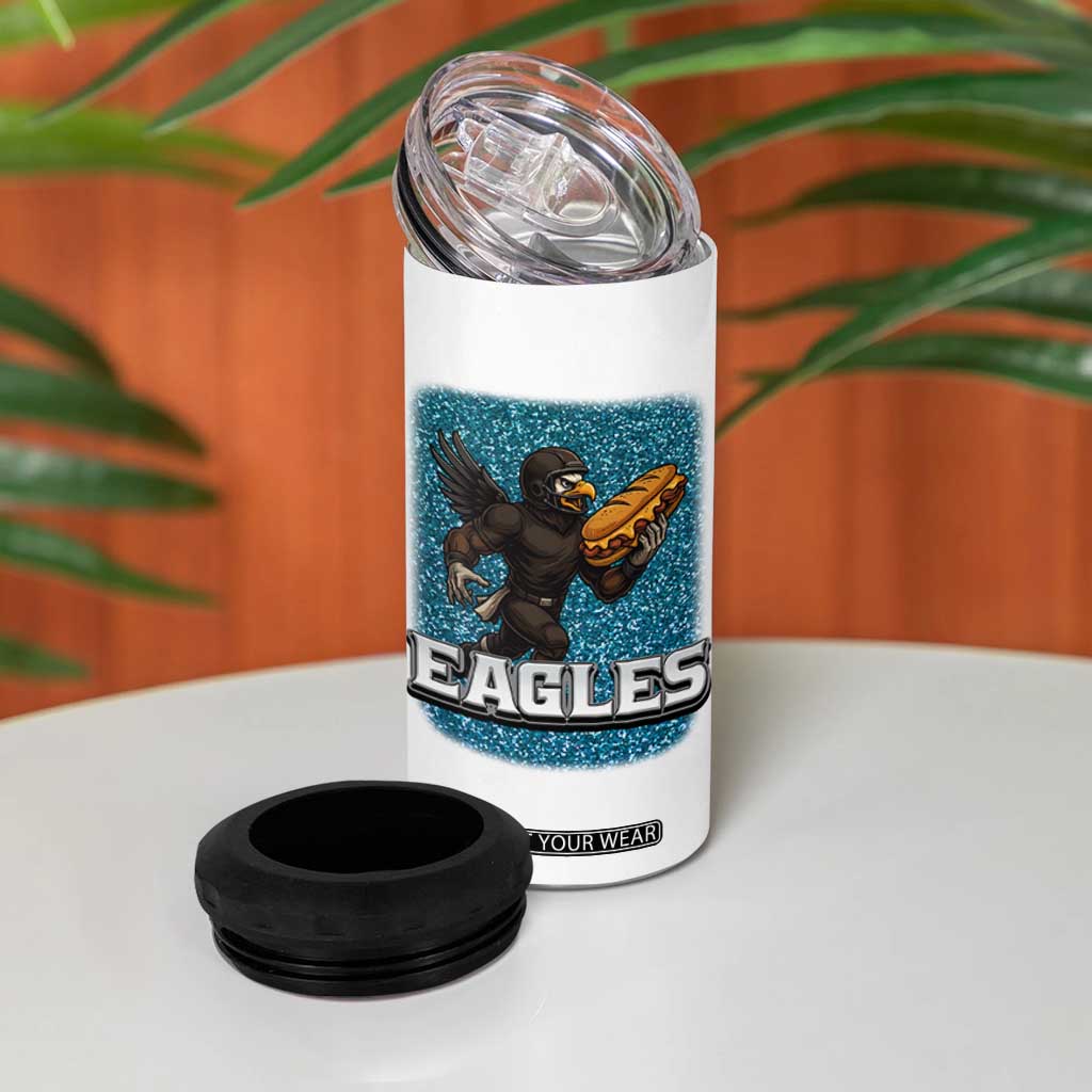 Funny Eagle With Cheesesteak 4 in 1 Can Cooler Tumbler Football Glitter Print TS12 Print Your Wear