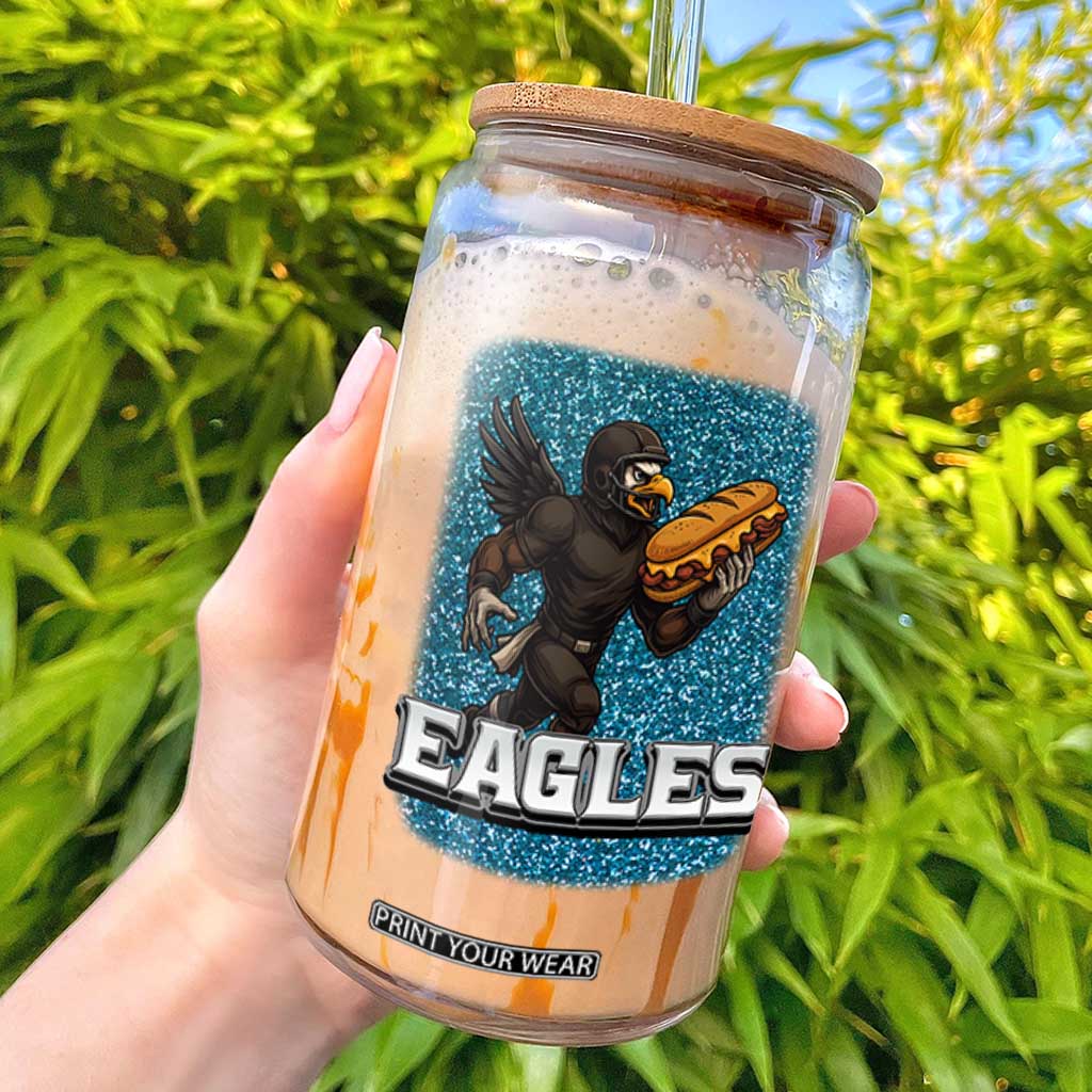 Funny Eagle With Cheesesteak Glass Can Football Glitter Print TS12 White Print Your Wear