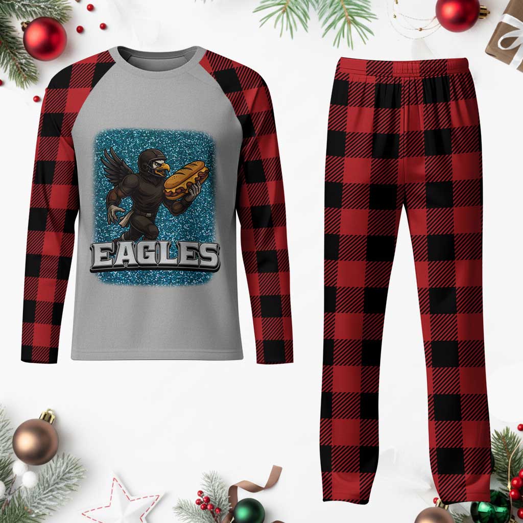 Funny Eagle With Cheesesteak Plaid Pajama Set Football Glitter Print TS12 Buffalo Plaid Print Your Wear