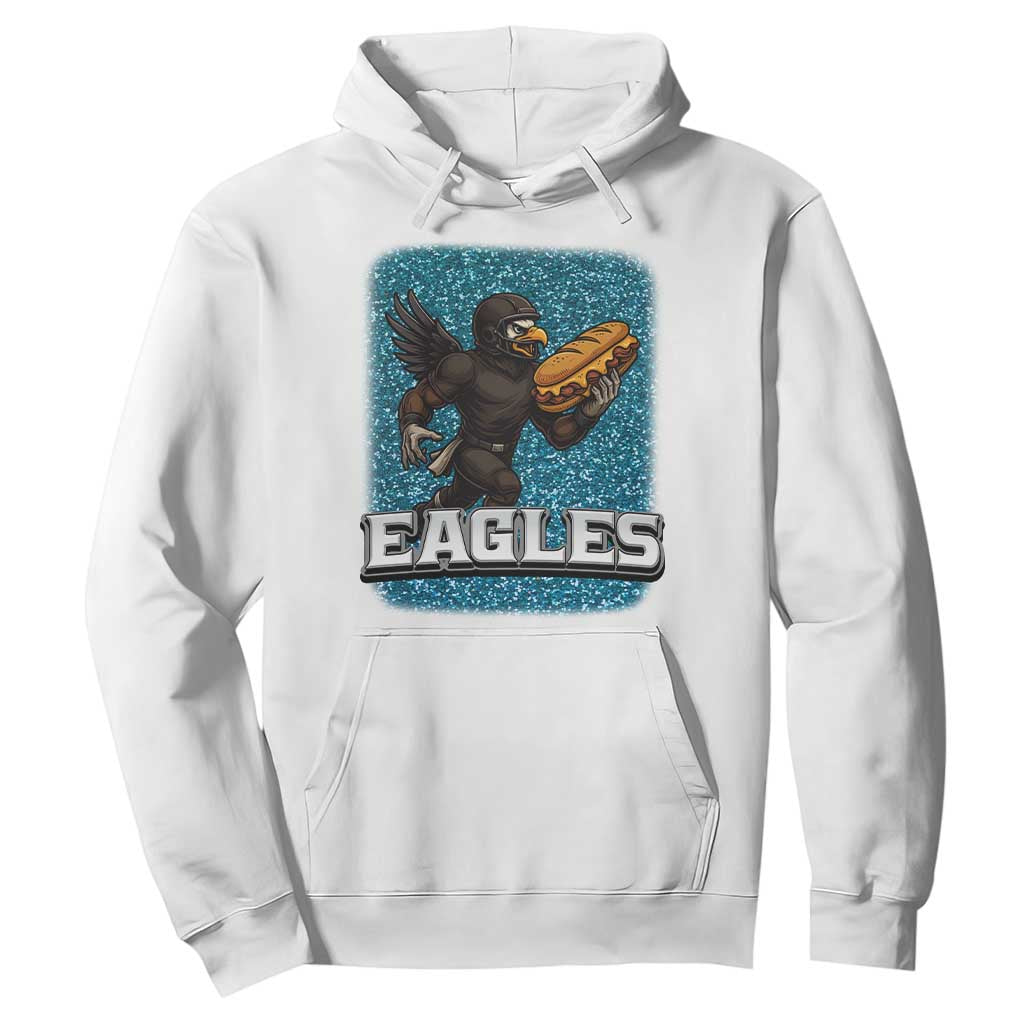 Funny Eagle With Cheesesteak Hoodie Football Glitter Print TS12 White Print Your Wear