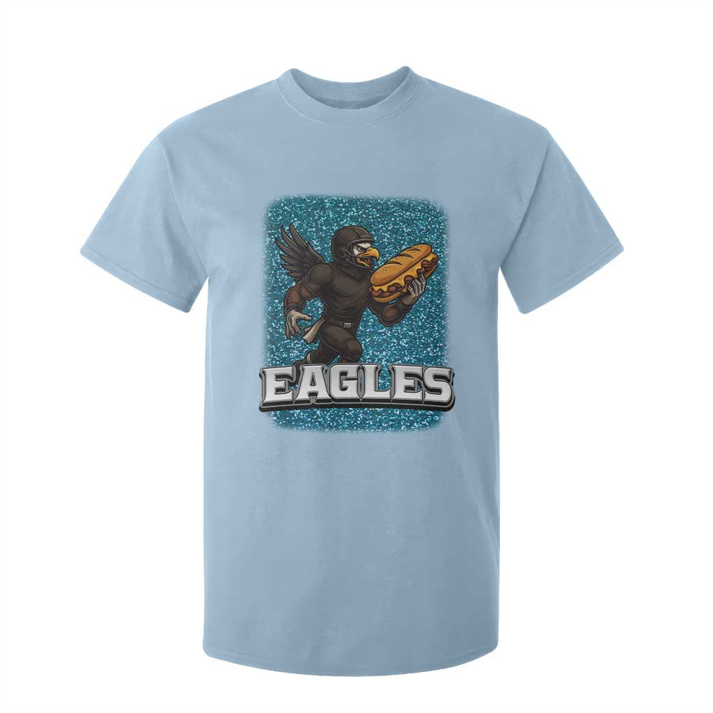 Funny Eagle With Cheesesteak T Shirt For Kid Football Glitter Print TS12 Light Blue Print Your Wear