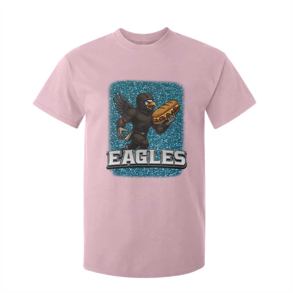 Funny Eagle With Cheesesteak T Shirt For Kid Football Glitter Print TS12 Light Pink Print Your Wear