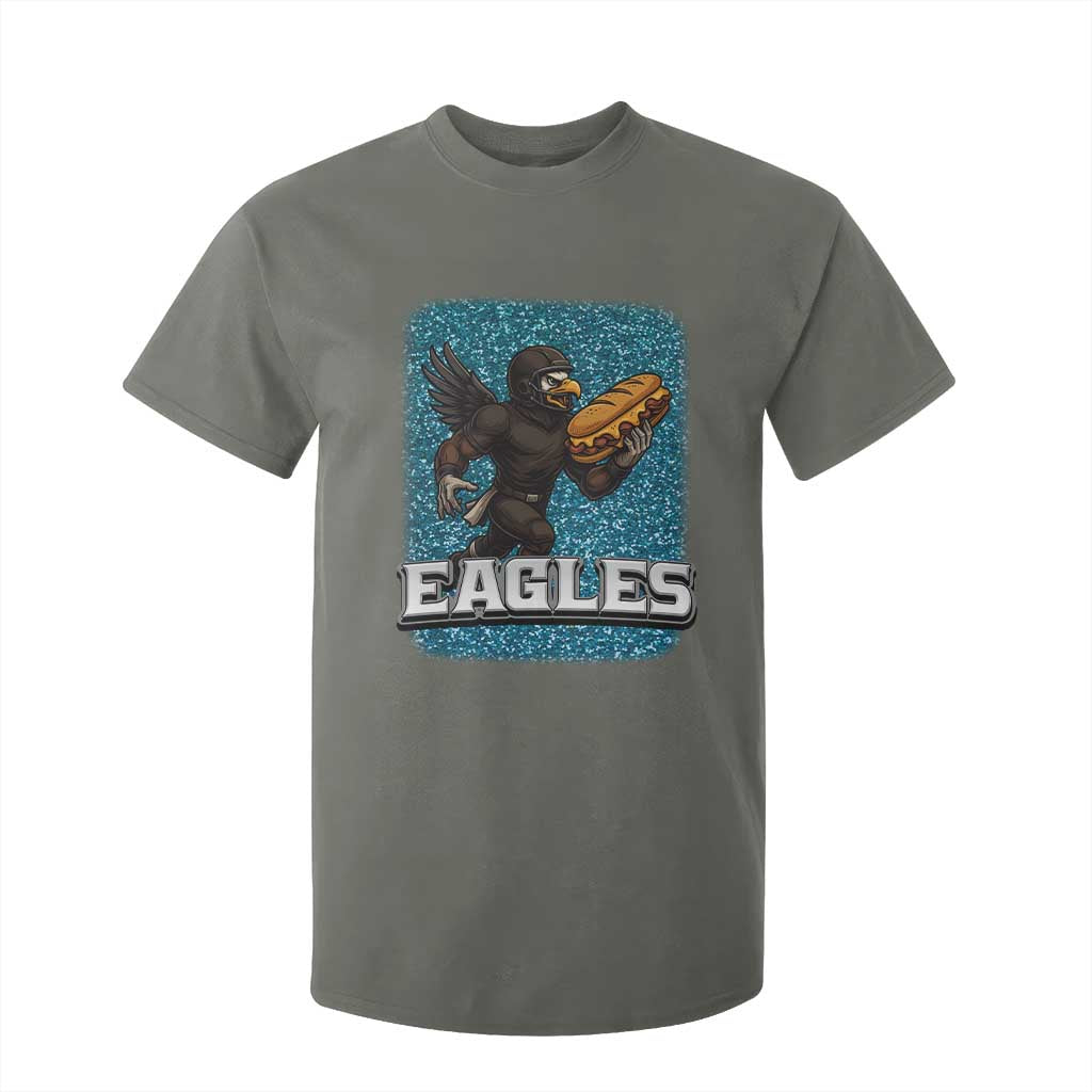 Funny Eagle With Cheesesteak T Shirt For Kid Football Glitter Print TS12 Military Green Print Your Wear