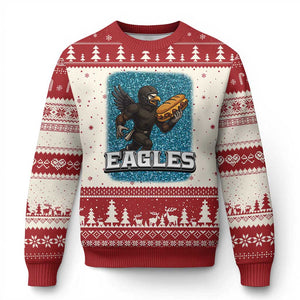Funny Eagle With Cheesesteak Ugly Christmas Sweater Football Glitter Print TS12 Beige Red Print Your Wear