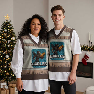 Funny Eagle With Cheesesteak V-Neck Knit Sweater Vest Football Glitter Print TS12 Mocha Mousse Print Your Wear