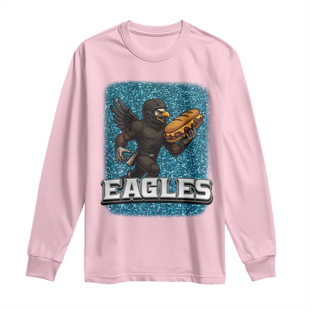 Funny Eagle With Cheesesteak Long Sleeve Shirt Football Glitter Print TS12 Light Pink Print Your Wear