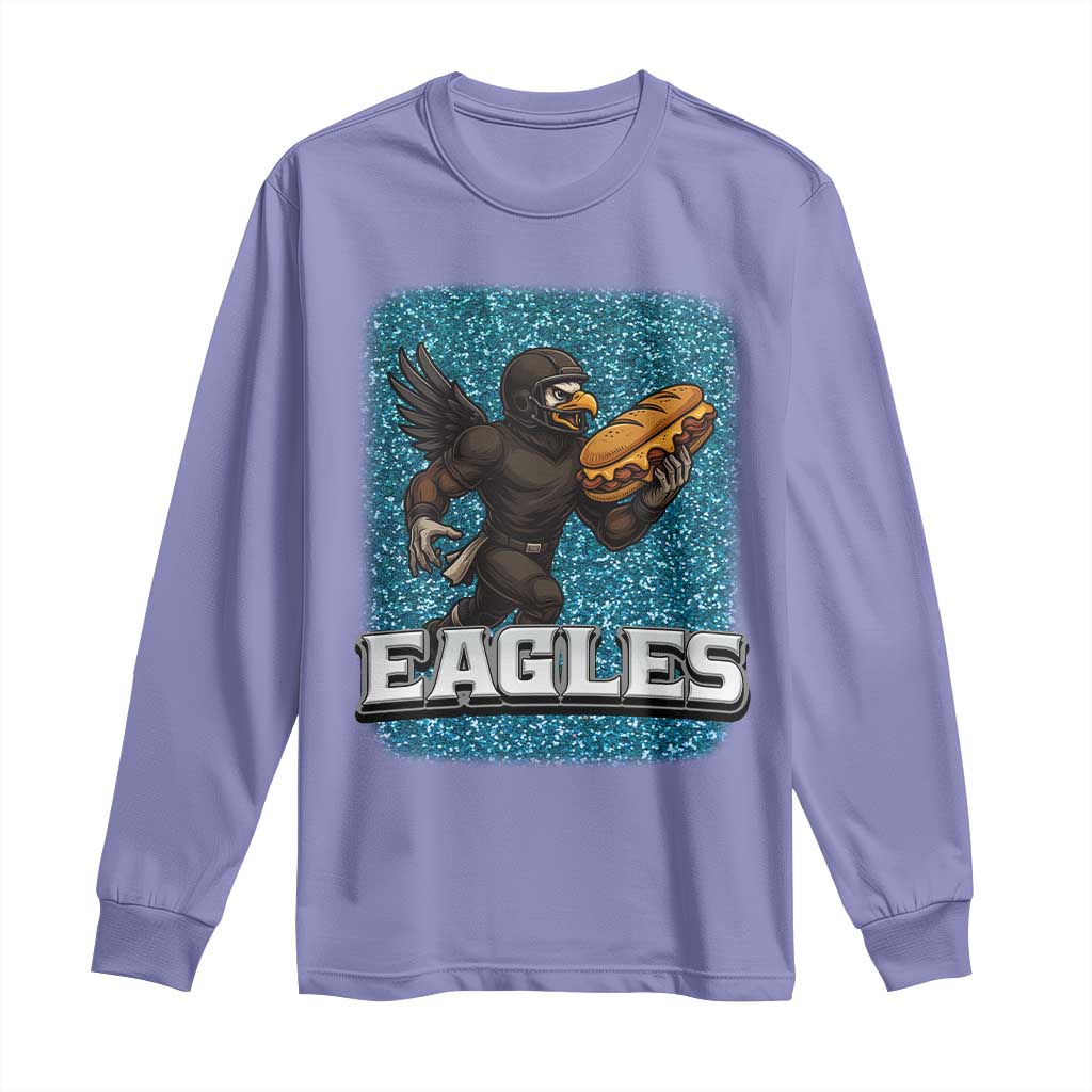 Funny Eagle With Cheesesteak Long Sleeve Shirt Football Glitter Print TS12 Violet Print Your Wear