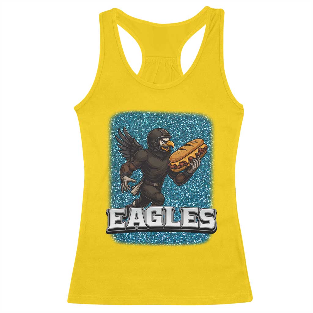 Funny Eagle With Cheesesteak Racerback Tank Top Football Glitter Print TS12 Daisy Print Your Wear