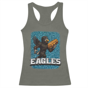 Funny Eagle With Cheesesteak Racerback Tank Top Football Glitter Print TS12 Military Green Print Your Wear