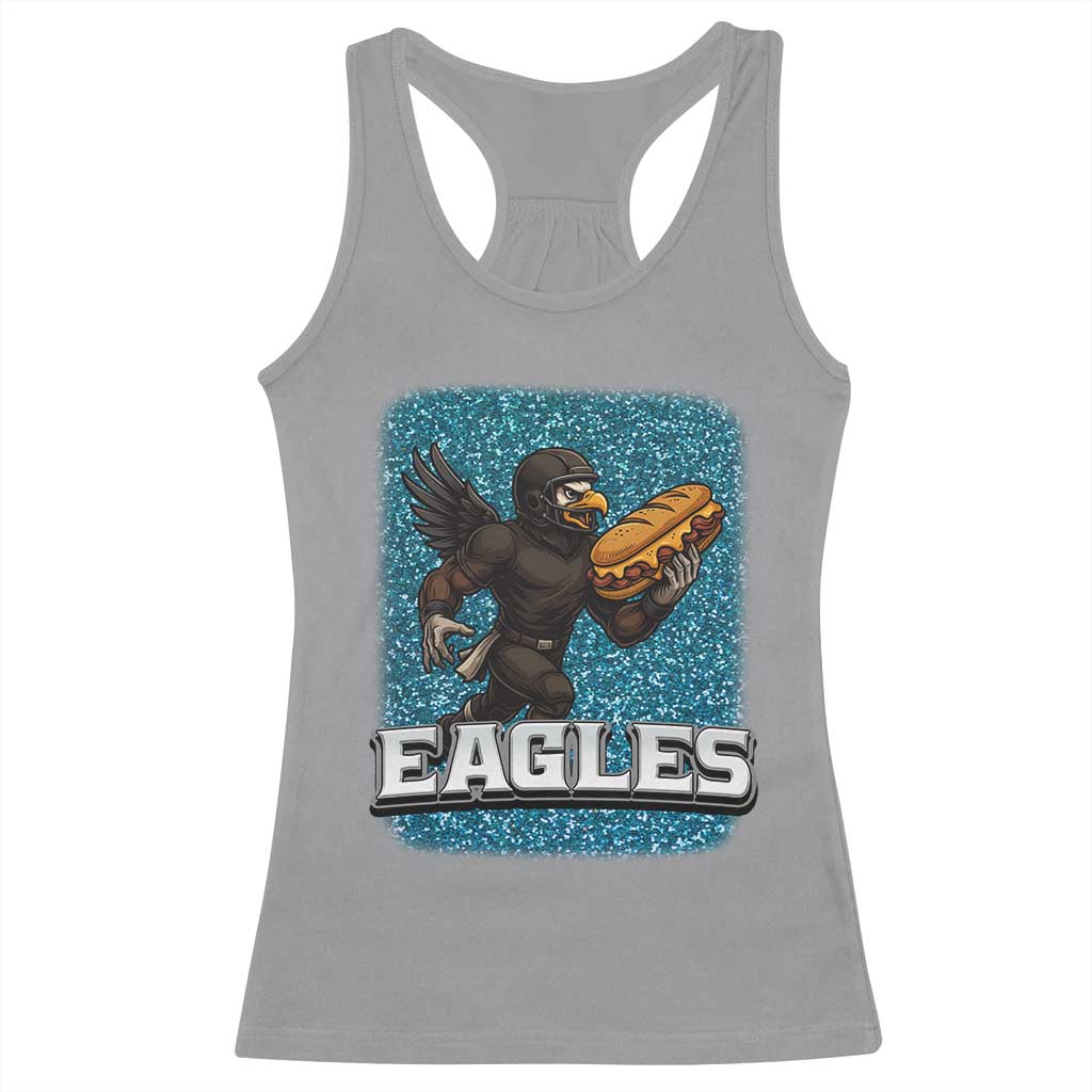 Funny Eagle With Cheesesteak Racerback Tank Top Football Glitter Print TS12 Sport Gray Print Your Wear