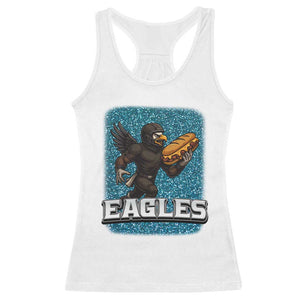 Funny Eagle With Cheesesteak Racerback Tank Top Football Glitter Print TS12 White Print Your Wear