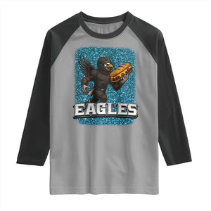 Funny Eagle With Cheesesteak Raglan Shirt Football Glitter Print TS12 Sport Gray Black Print Your Wear