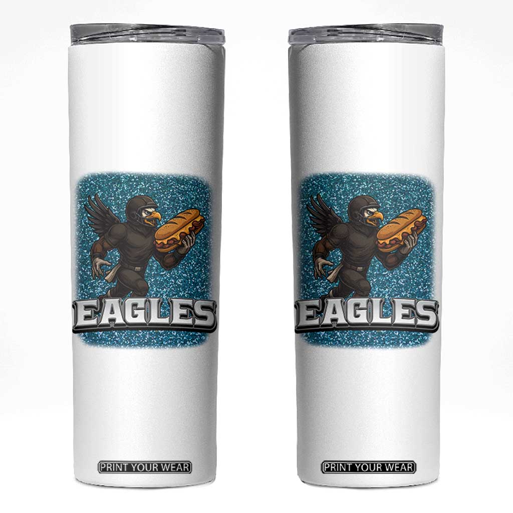 Funny Eagle With Cheesesteak Skinny Tumbler Football Glitter Print TS12 White Print Your Wear