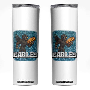 Funny Eagle With Cheesesteak Skinny Tumbler Football Glitter Print TS12 White Print Your Wear