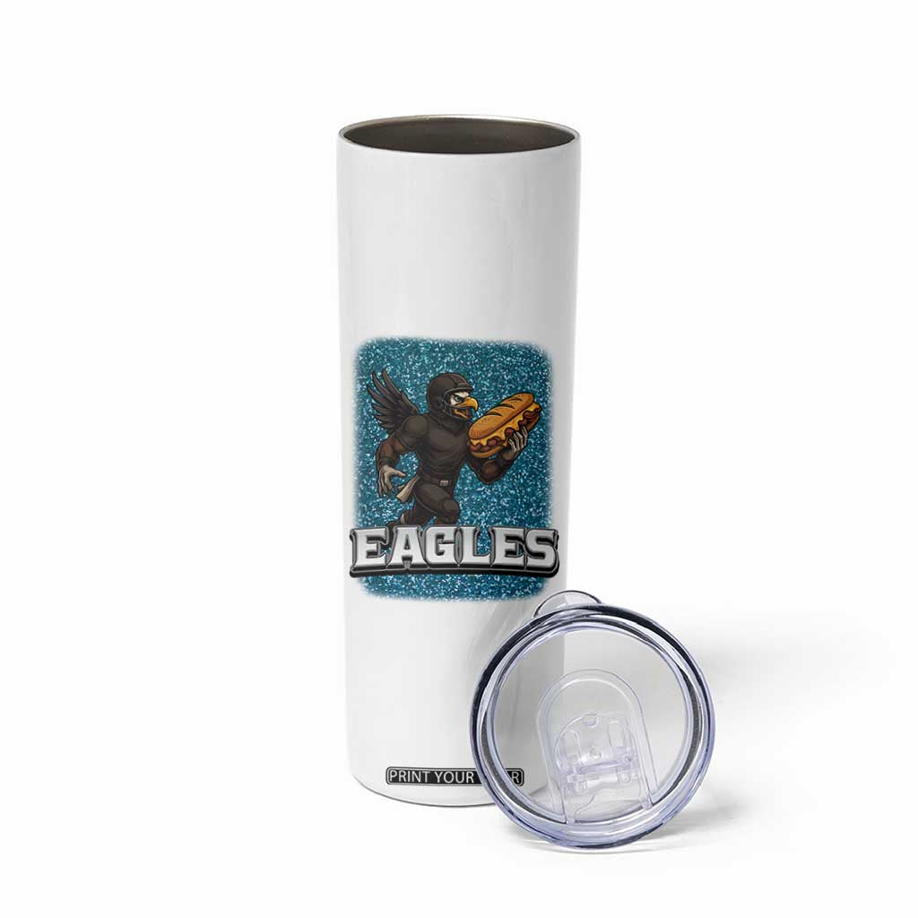 Funny Eagle With Cheesesteak Skinny Tumbler Football Glitter Print TS12 Print Your Wear