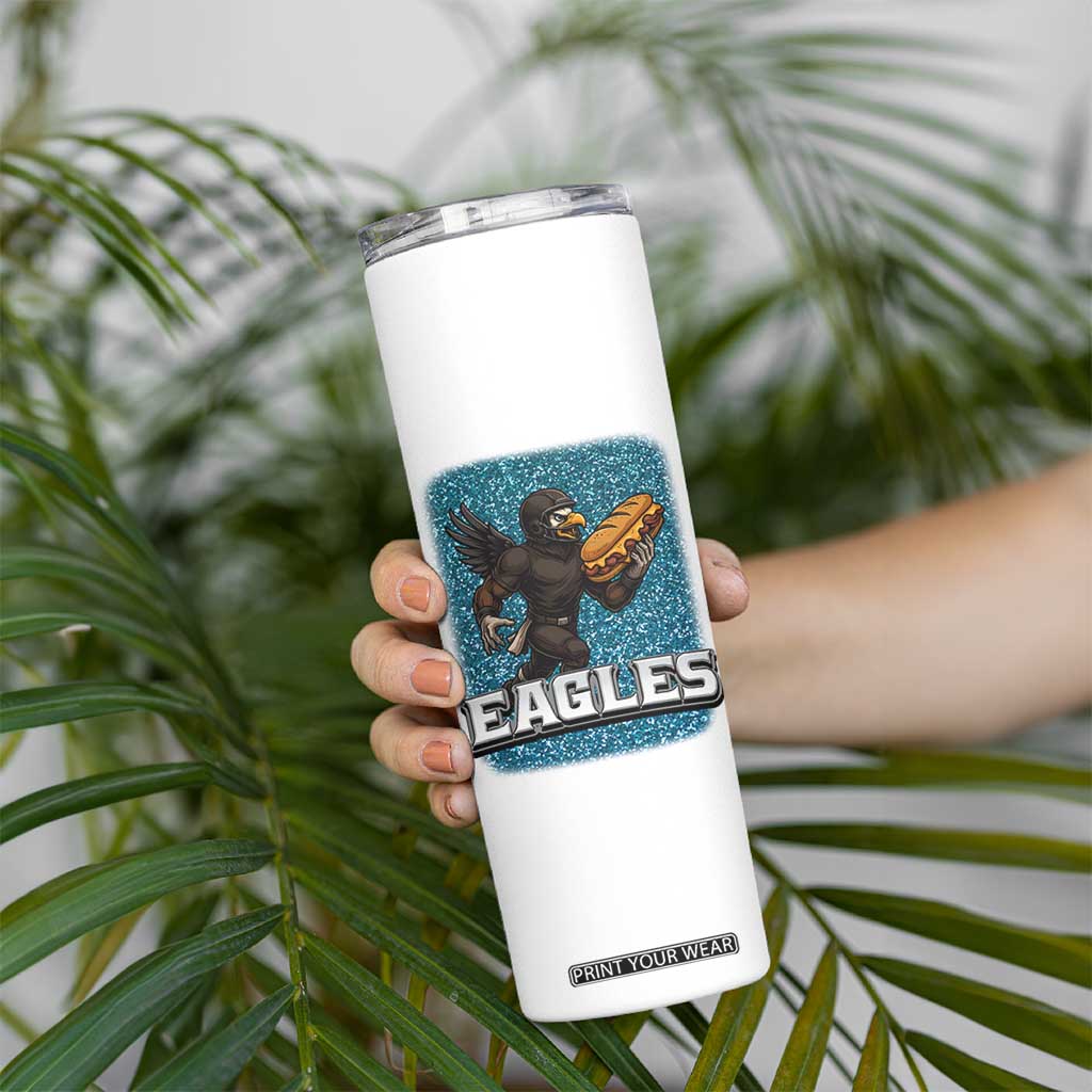 Funny Eagle With Cheesesteak Skinny Tumbler Football Glitter Print TS12 Print Your Wear