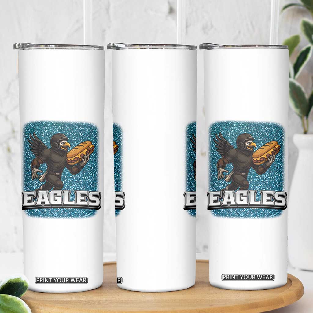 Funny Eagle With Cheesesteak Skinny Tumbler Football Glitter Print TS12 Print Your Wear