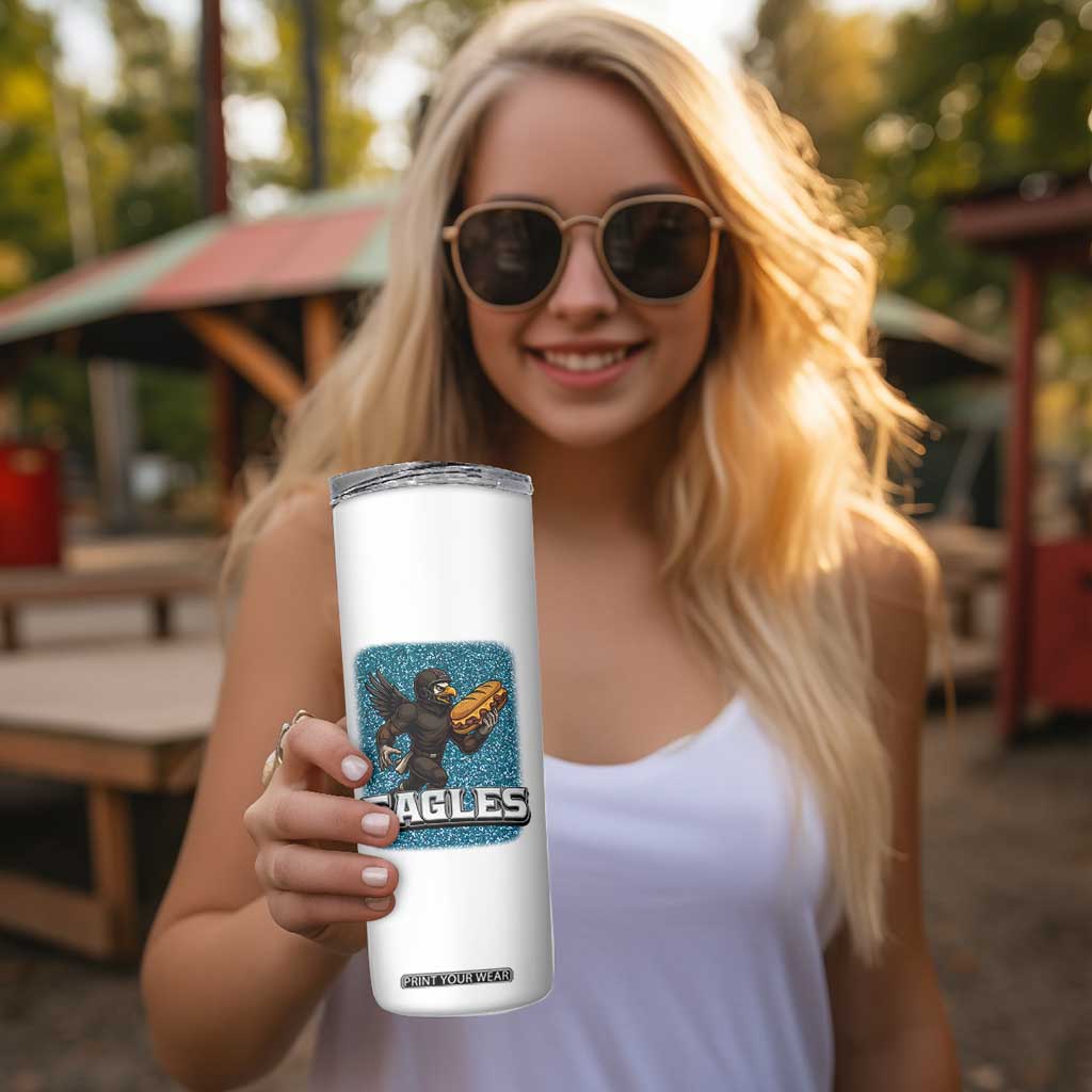 Funny Eagle With Cheesesteak Skinny Tumbler Football Glitter Print TS12 Print Your Wear
