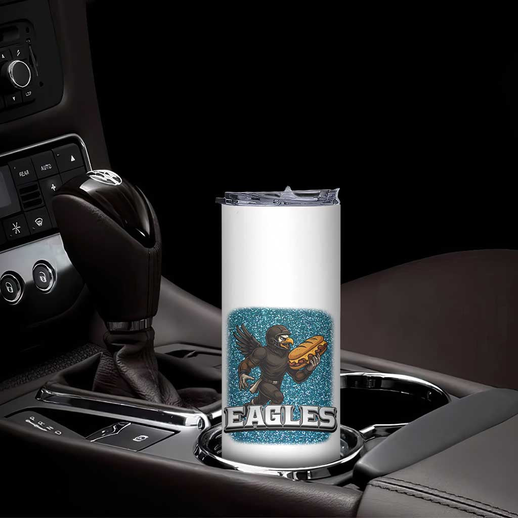Funny Eagle With Cheesesteak Skinny Tumbler Football Glitter Print TS12 Print Your Wear
