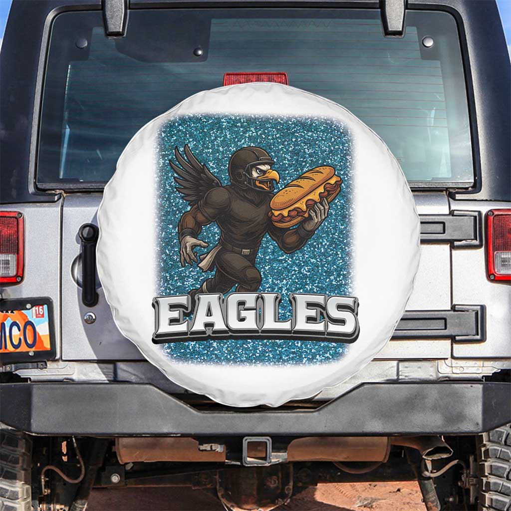 Funny Eagle With Cheesesteak Spare Tire Cover Football Glitter Print TS12 No hole White Print Your Wear