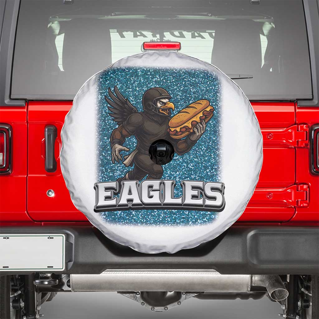 Funny Eagle With Cheesesteak Spare Tire Cover Football Glitter Print TS12 White Print Your Wear