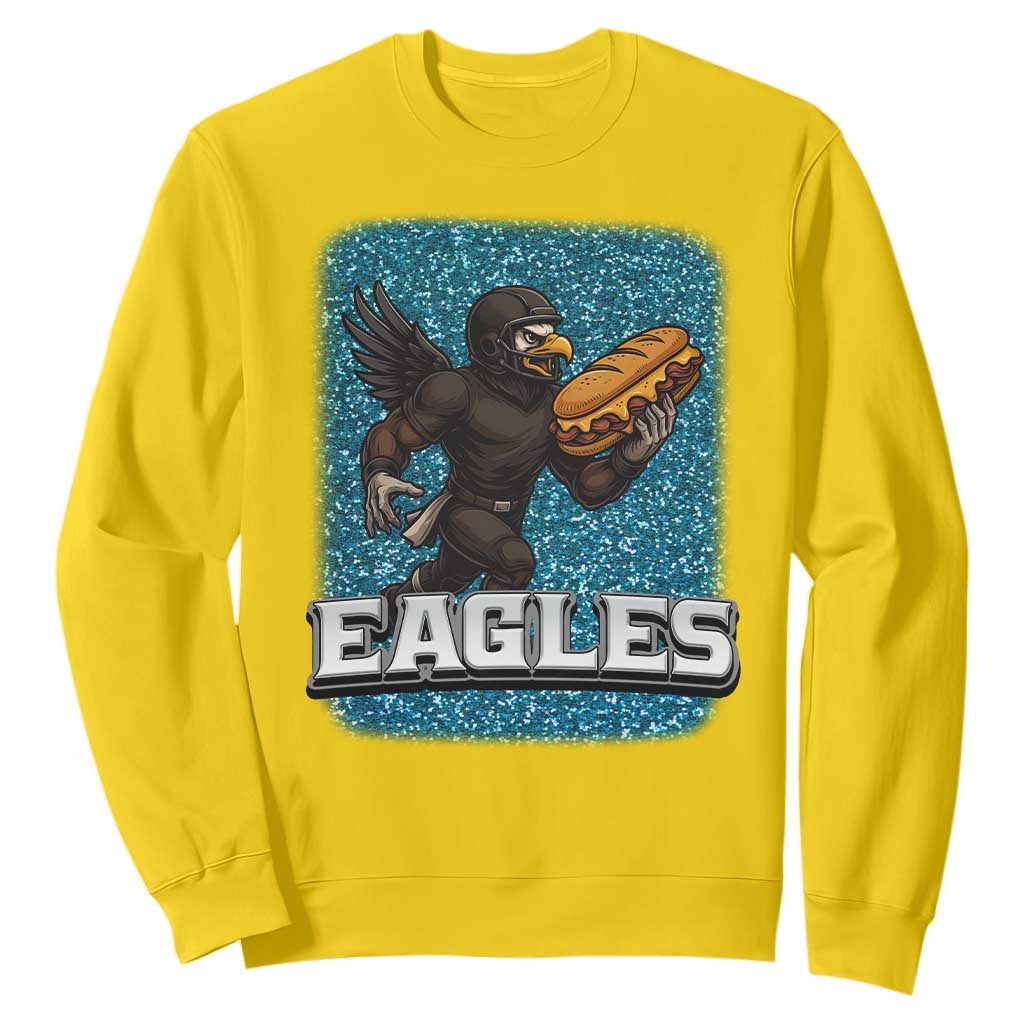 Funny Eagle With Cheesesteak Sweatshirt Football Glitter Print TS12 Daisy Print Your Wear