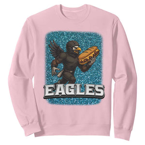 Funny Eagle With Cheesesteak Sweatshirt Football Glitter Print TS12 Light Pink Print Your Wear