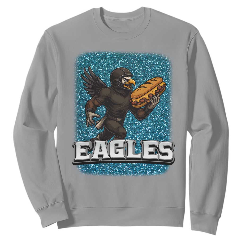 Funny Eagle With Cheesesteak Sweatshirt Football Glitter Print TS12 Sport Gray Print Your Wear