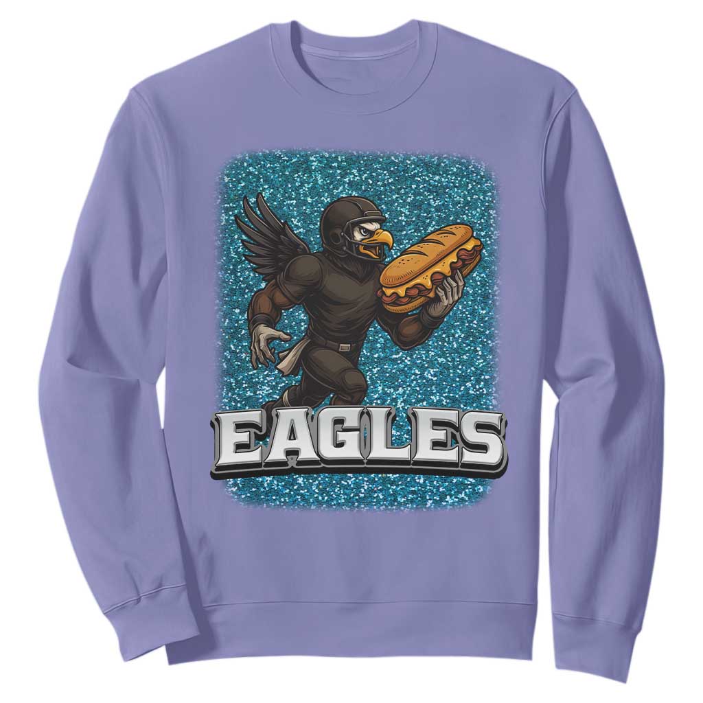 Funny Eagle With Cheesesteak Sweatshirt Football Glitter Print TS12 Violet Print Your Wear