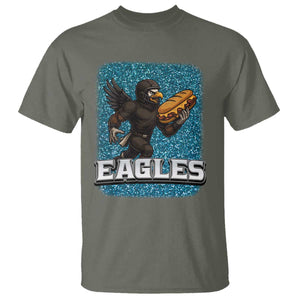 Funny Eagle With Cheesesteak T Shirt Football Glitter Print TS12 Military Green Print Your Wear