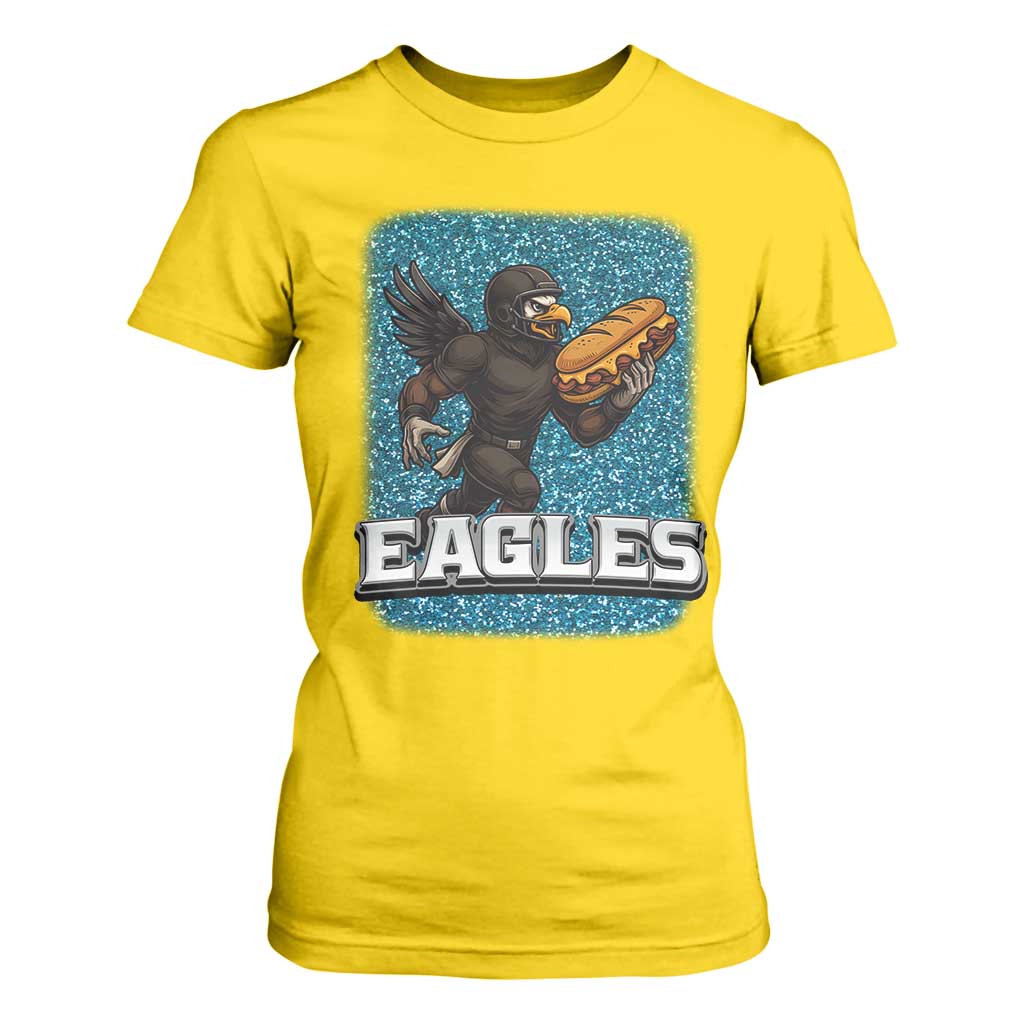 Funny Eagle With Cheesesteak T Shirt For Women Football Glitter Print TS12 Daisy Print Your Wear