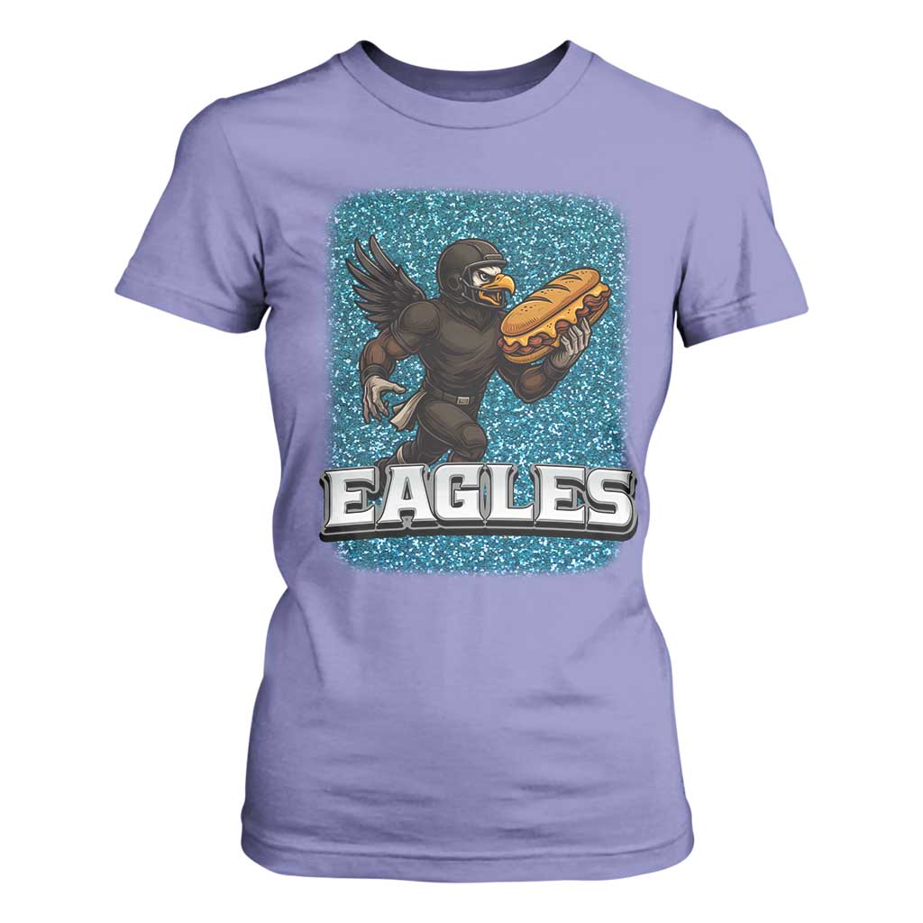 Funny Eagle With Cheesesteak T Shirt For Women Football Glitter Print TS12 Violet Print Your Wear