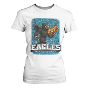 Funny Eagle With Cheesesteak T Shirt For Women Football Glitter Print TS12 White Print Your Wear